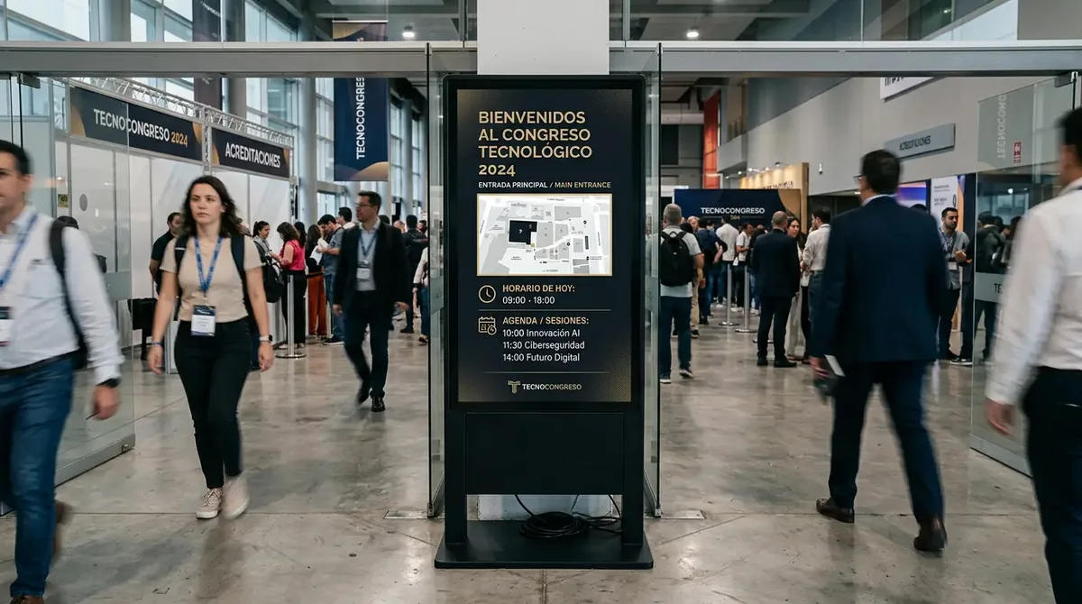 Monitor vertical de señalización digital para congresos y eventos